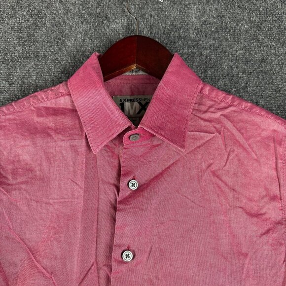 Express 1MX Shirt Mens Small Fitted Hot Pink Cotton Stretch Button Up Long Sleev - Picture 2 of 6